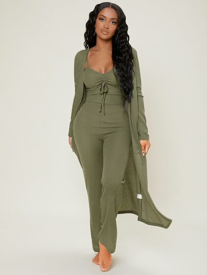 Ruched Bust Solid Lounge Set | SHEIN