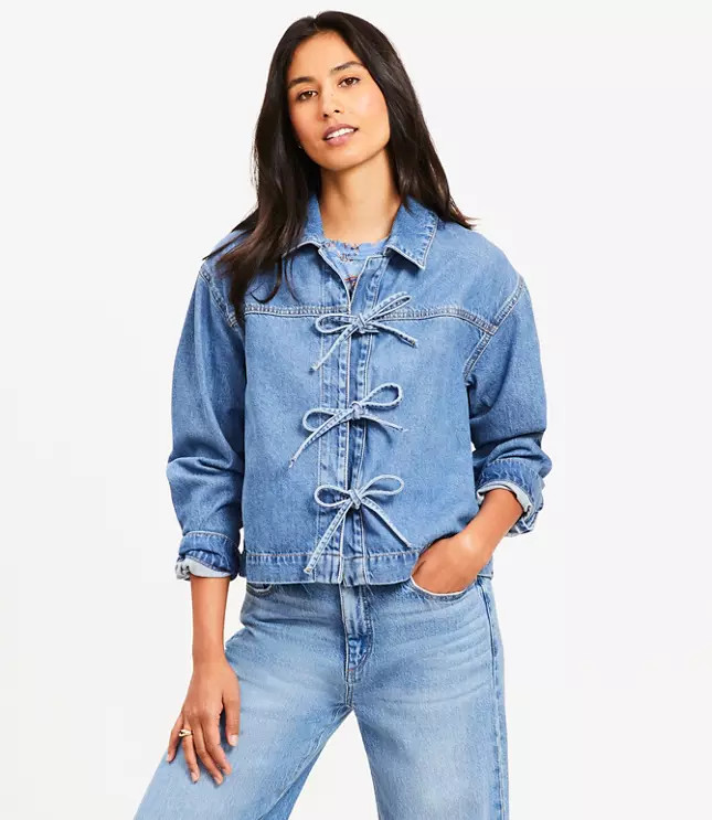 Denim Bow Top in Bright Mid Indigo Wash | LOFT