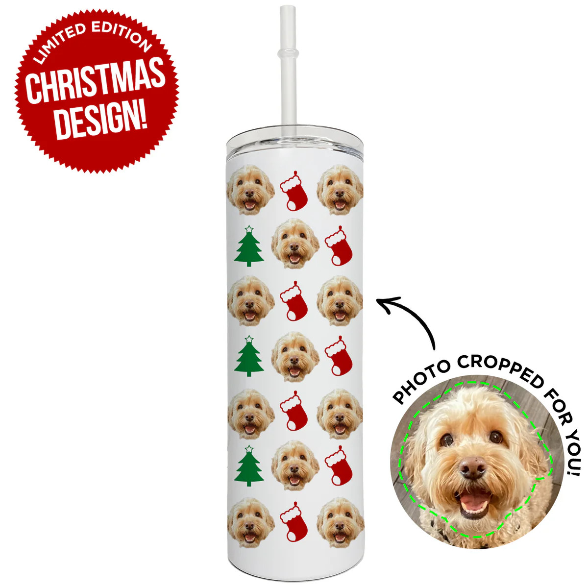 Personalized Pet Christmas Pattern Skinny Tumbler | Type League Press