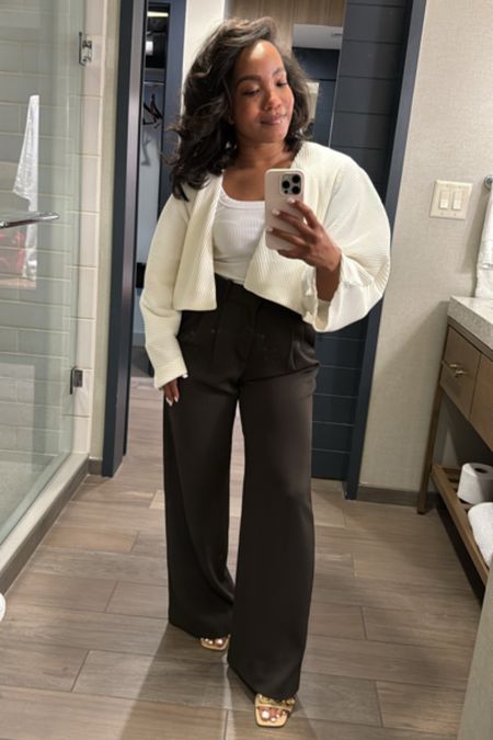 Extremely lightweight bolero sweater / jacket - perfect to keep your arms covered during chilly spring days or nights. Also, love these chocolate brown trousers - the quality is amazing and they’re beyond comfy. Perfect tank as well! Not too cropped if pairing with a high waist bottom.

#LTKfindsunder100 #LTKfindsunder50 #LTKstyletip