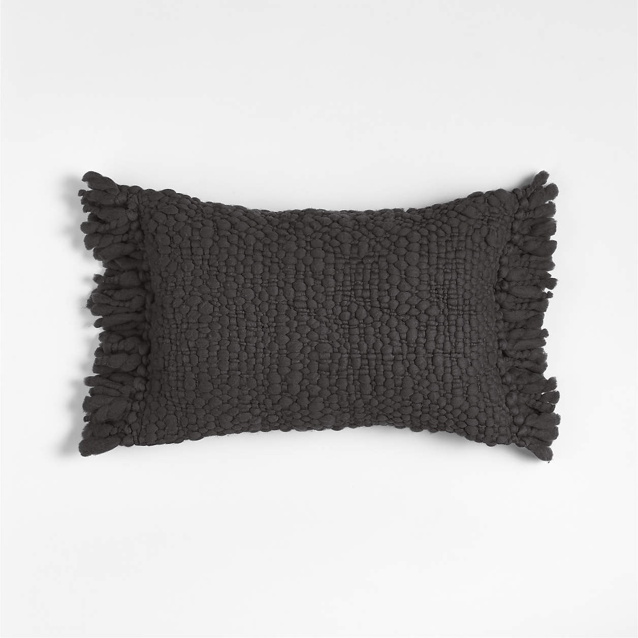 Chunky Woven Wool Fringe 22"x15" Storm Grey Throw Pillow Cover + Reviews | Crate & Barrel | Crate & Barrel