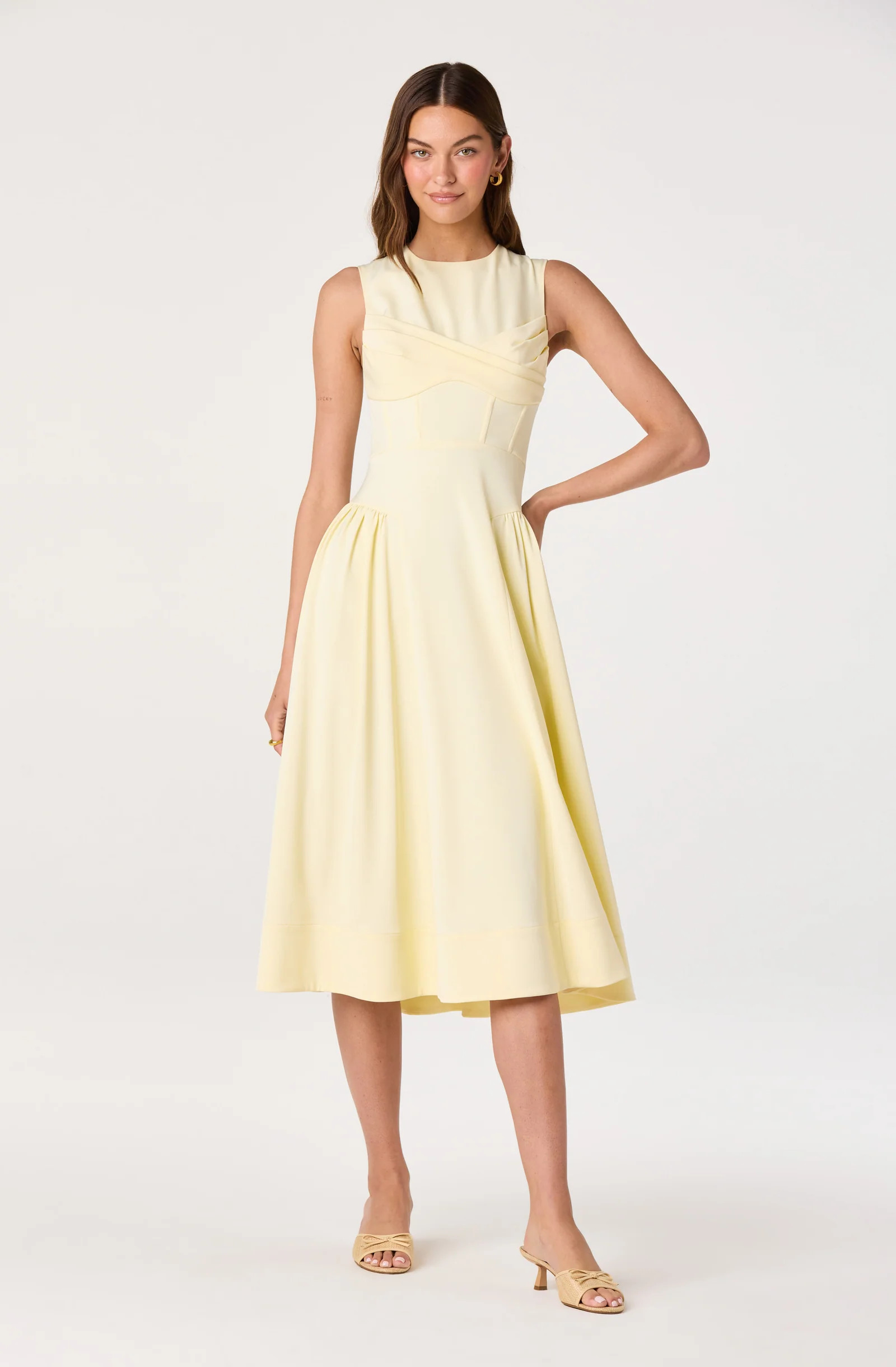 Seraphina Pleated Twist Corset Midi Dress - Butter yellow / XS | ASTR The Label (US)