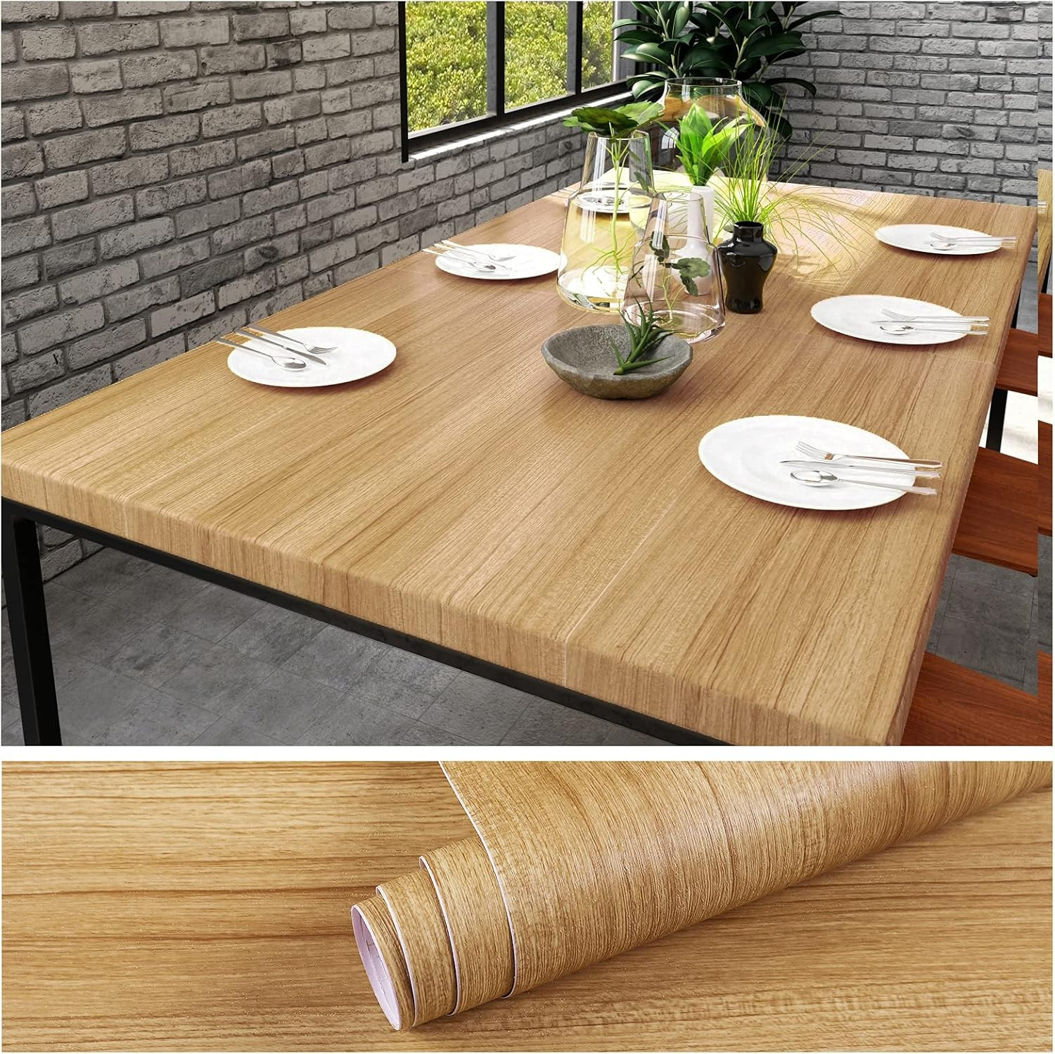 Luupatchy 15.7x118 Inch Natural Brown Wood Grain Peel and Stick Contact Paper Waterproof Vinyl for Countertop Cabinet Furniture Decor one_size | Lowe's