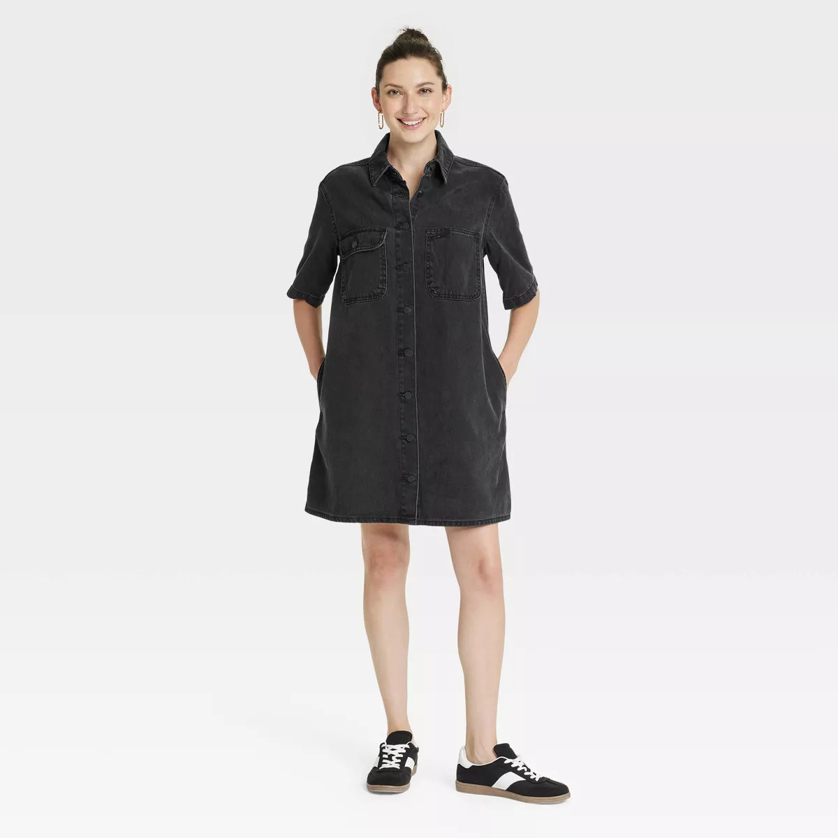 Women's Short Sleeve Mini Shirtdress - Universal Thread™ Black M | Target