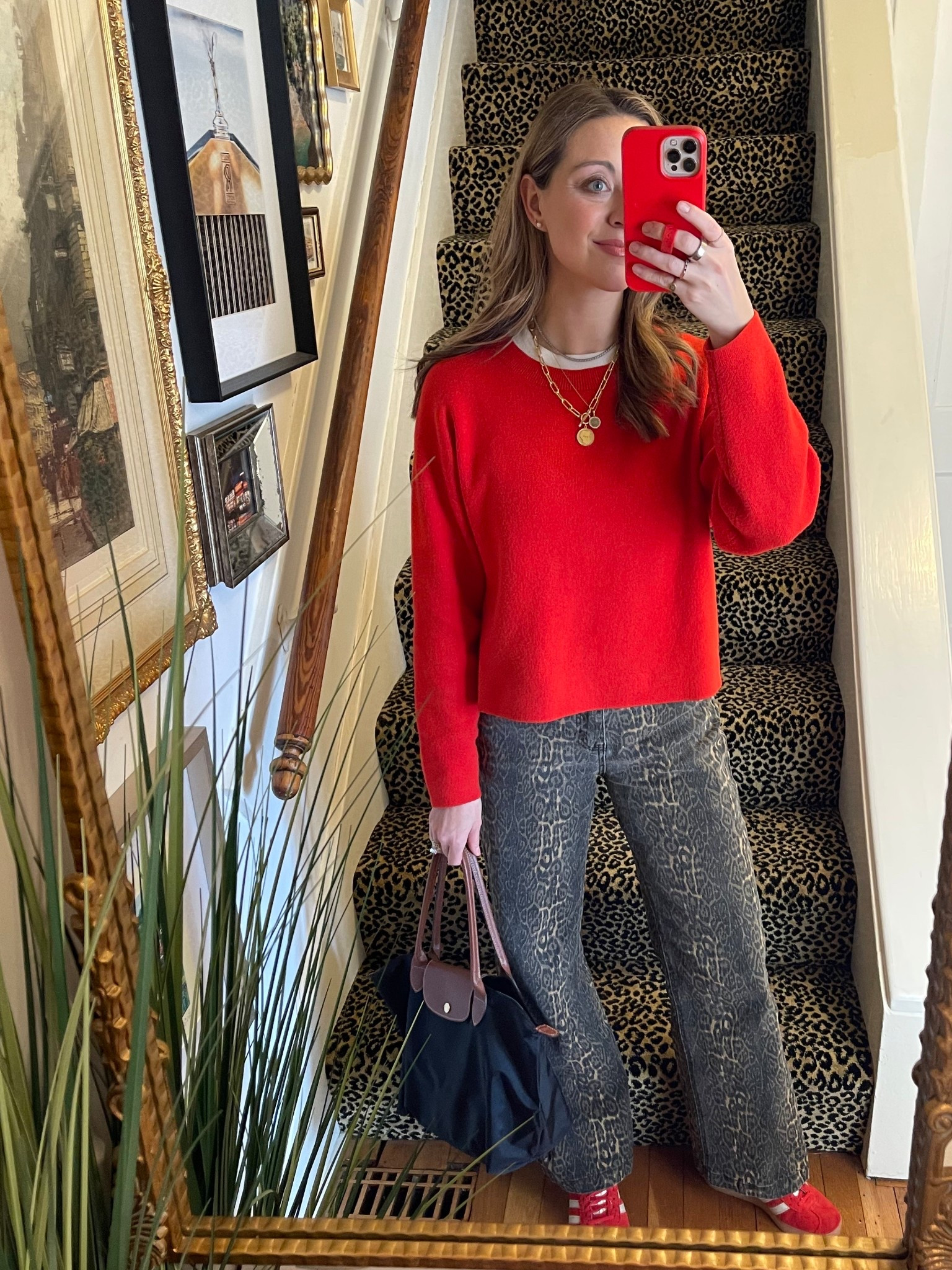 One of my favorite recent outfits! Leopard jeans, a red sweater and red adidas! 

#LTKFindsUnder50 #LTKgrwm #LTKootd