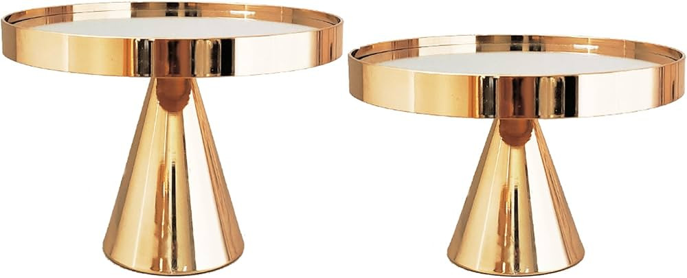 2Pcs 8 Inches 20cm Gold Round Mirror Cake Stand Cupcake Stands Metal Pedestal Holder, Party Desse... | Amazon (US)