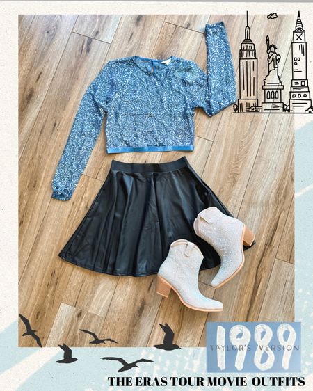 Eras tour movie outfits. Eras tour outfit ideas. 1989 era outfit. Blue sequin top. 

#LTKSeasonal #LTKparties #LTKHalloween