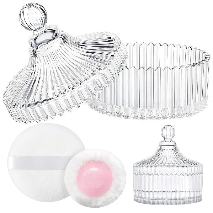 LAKIRA Large Body Powder Puff and Container, 2 Large Powder Puffs, Crystal Powder Container with ... | Amazon (US)