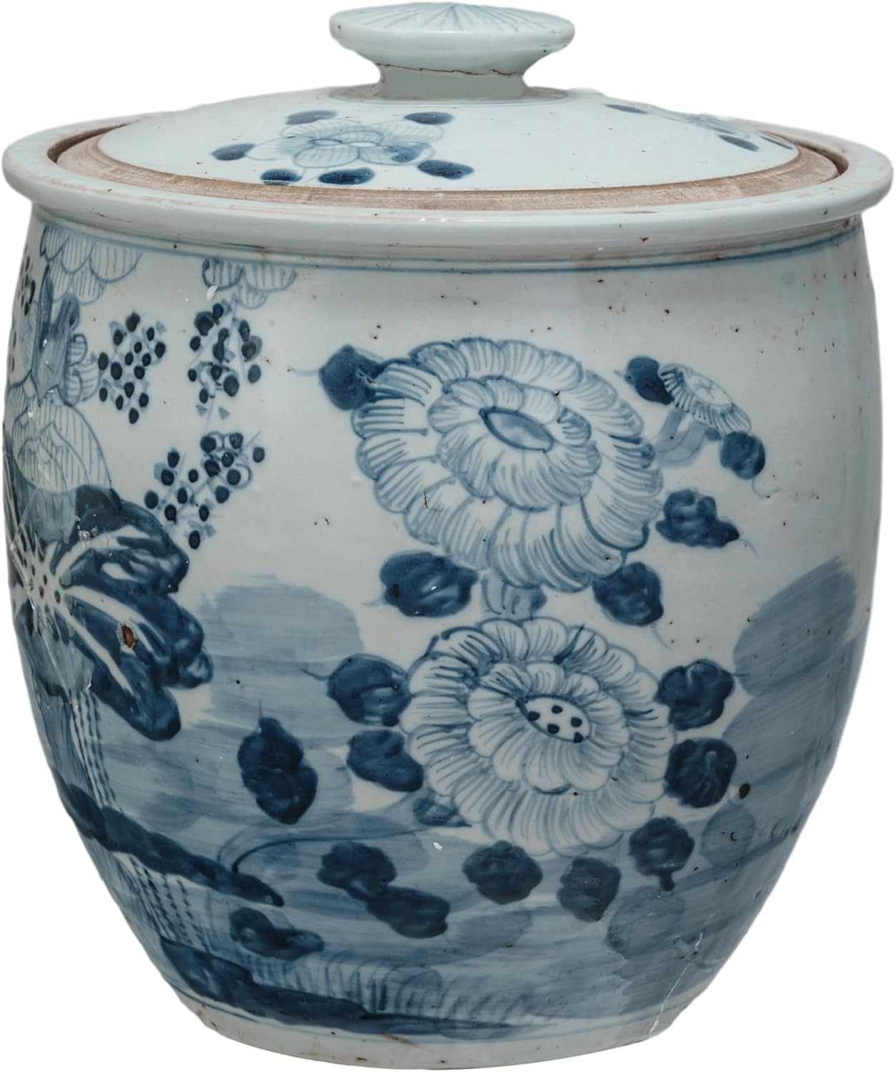 Creative Co-Op Vintage Lotus Porcelain Ginger Jar, Blue | Amazon (US)
