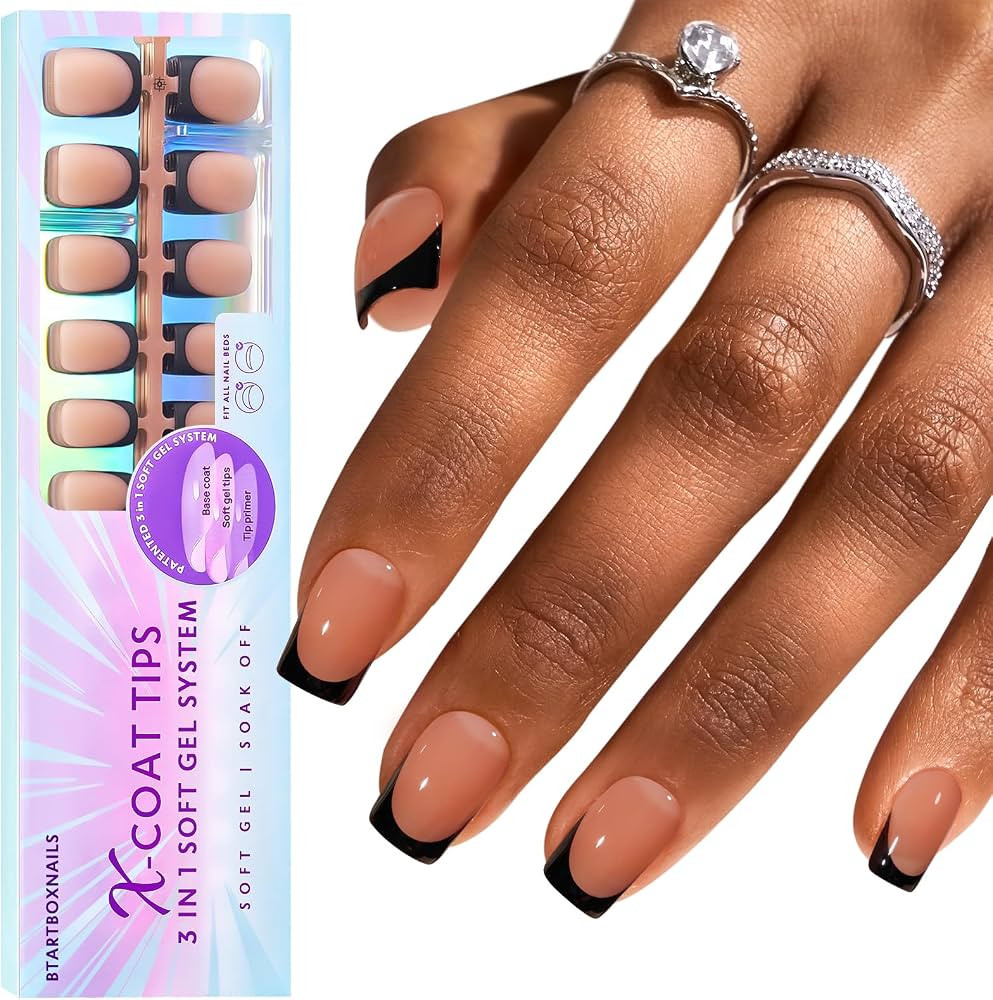btartboxnails XCOATTIPS French Tip Nails - Short Press on Nails, Square Nail Tips, Soft Gel Nail ... | Amazon (US)