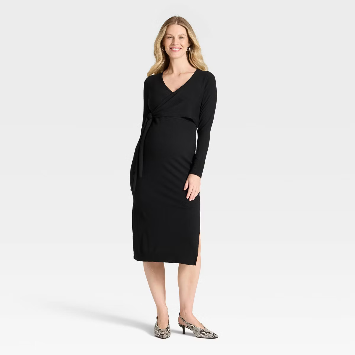 Long Sleeve Wrap Midi Maternity Sweater Dress - Isabel Maternity by Ingrid & Isabel™ Black XS | Target
