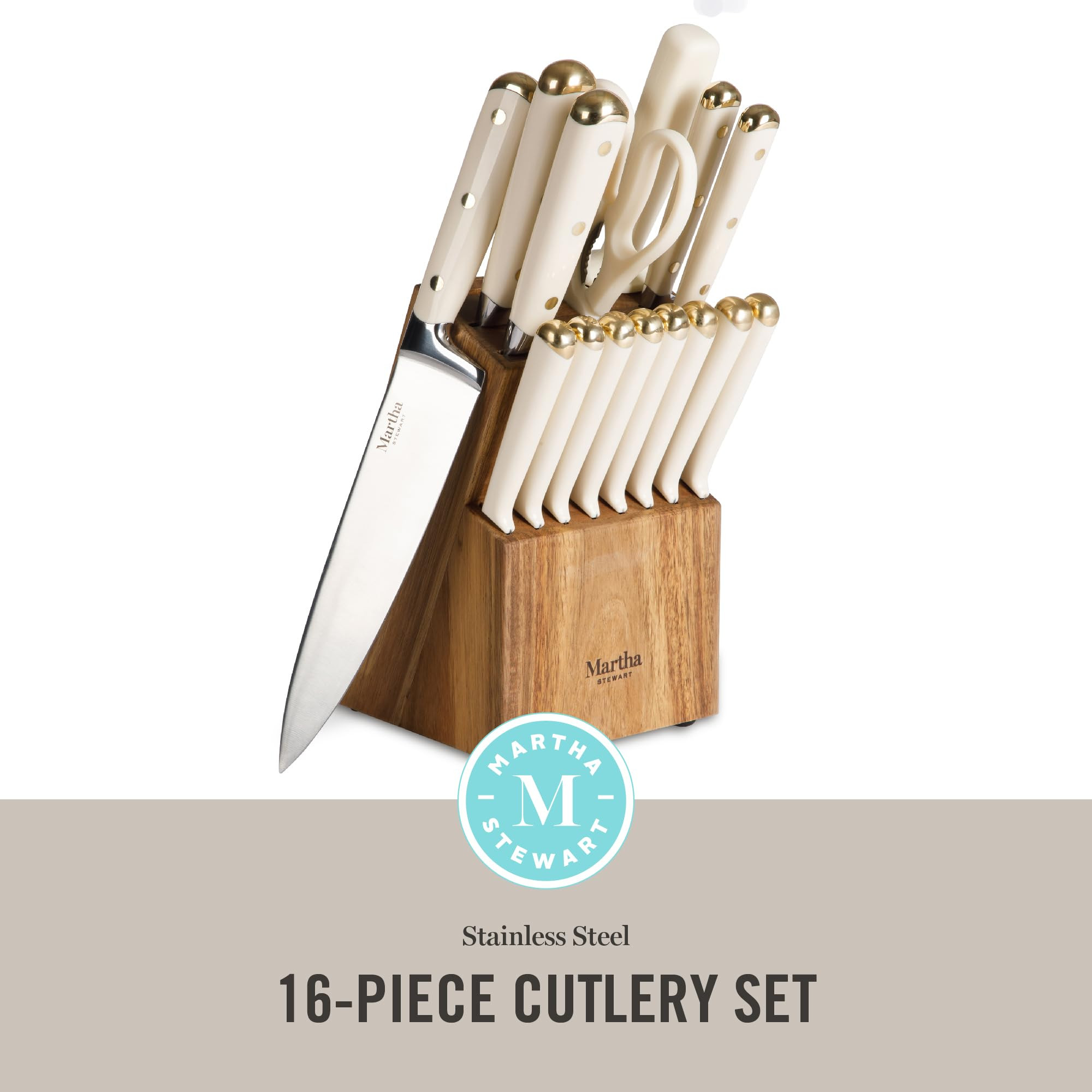 Martha Stewart 16 Piece Lockton High Carbon Stainless Steel Cutlery Kitchen Knife Block Set W/ABS... | Amazon (US)