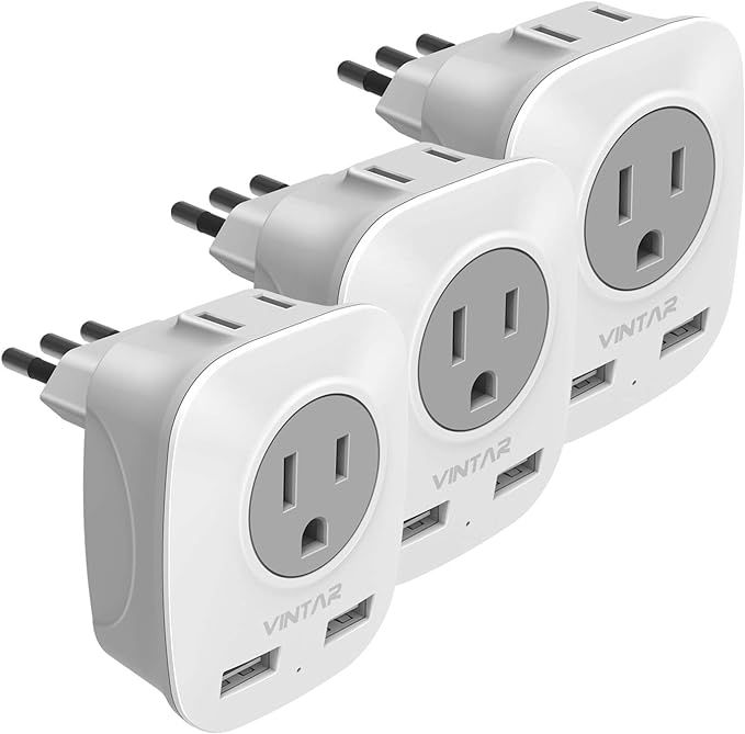 [3-Pack] Italy Travel Power Adapter, VINTAR 3 Prong Grounded Plug with 2 USB and 2 American Outle... | Amazon (US)