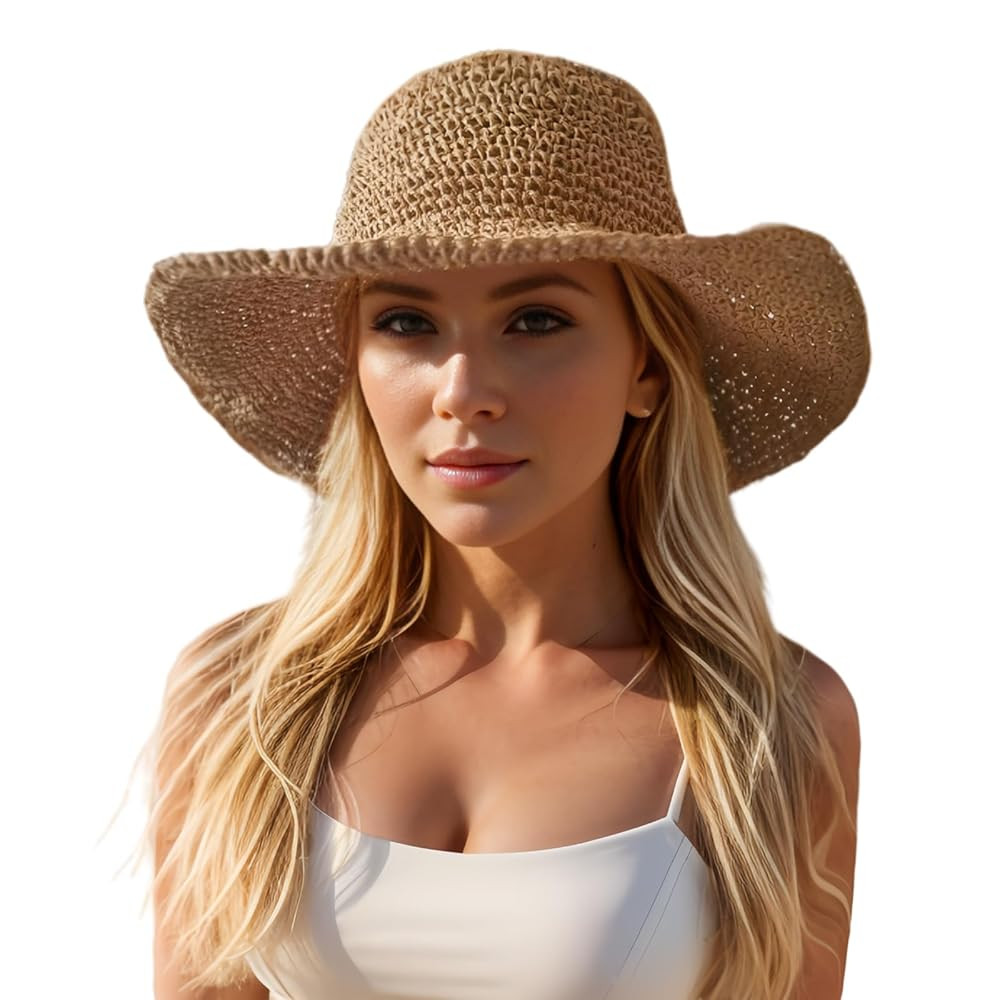 Floppy Big Beach Straw Hats for Women Foldable Summer Wide Brim Packable Sun Hat Womens Travel St... | Amazon (US)