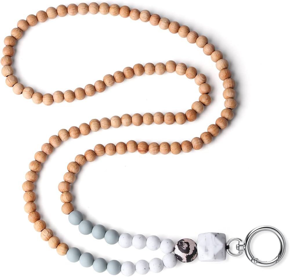 Lanyards for ID Badges Keys Women Cute Teacher Lanyard with ID Holder Silicone Wooden Beaded Lany... | Amazon (US)