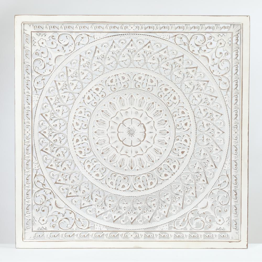 Square Decorative Carved Floral-Patterned MDF Wood Wall Art | The Home Depot