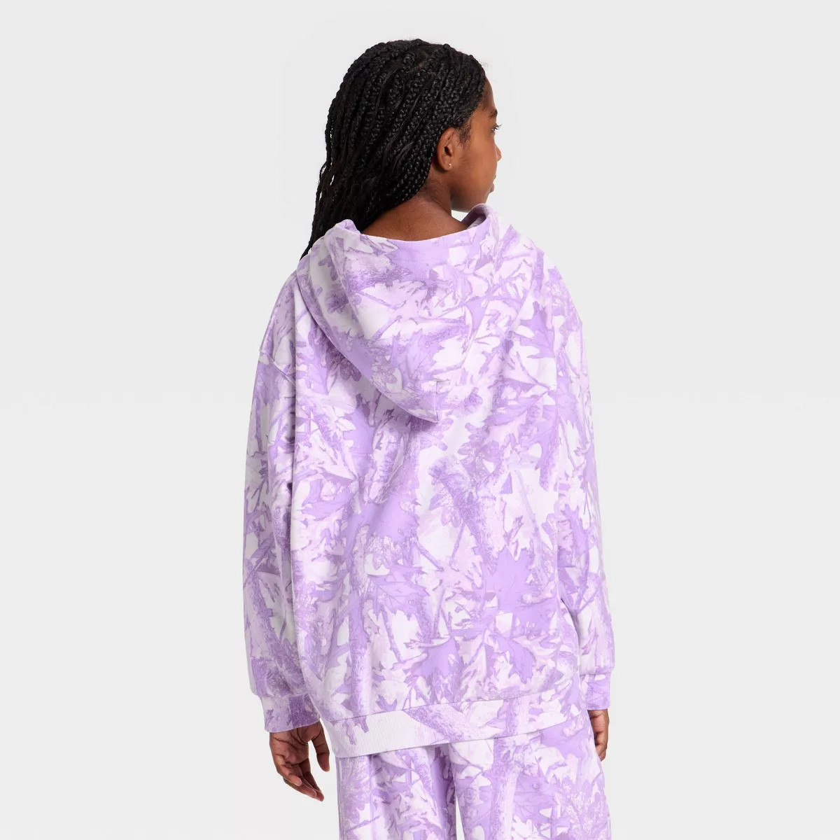 Girls' Oversized Camo Fleece Hoodie - art class\u2122 Violet S | Target