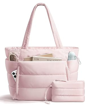 Puffer Tote Bag for Women, Lightweight Puffy Work Handbag Teacher Nurse Quilted Shoulder Bag for ... | Amazon (US)
