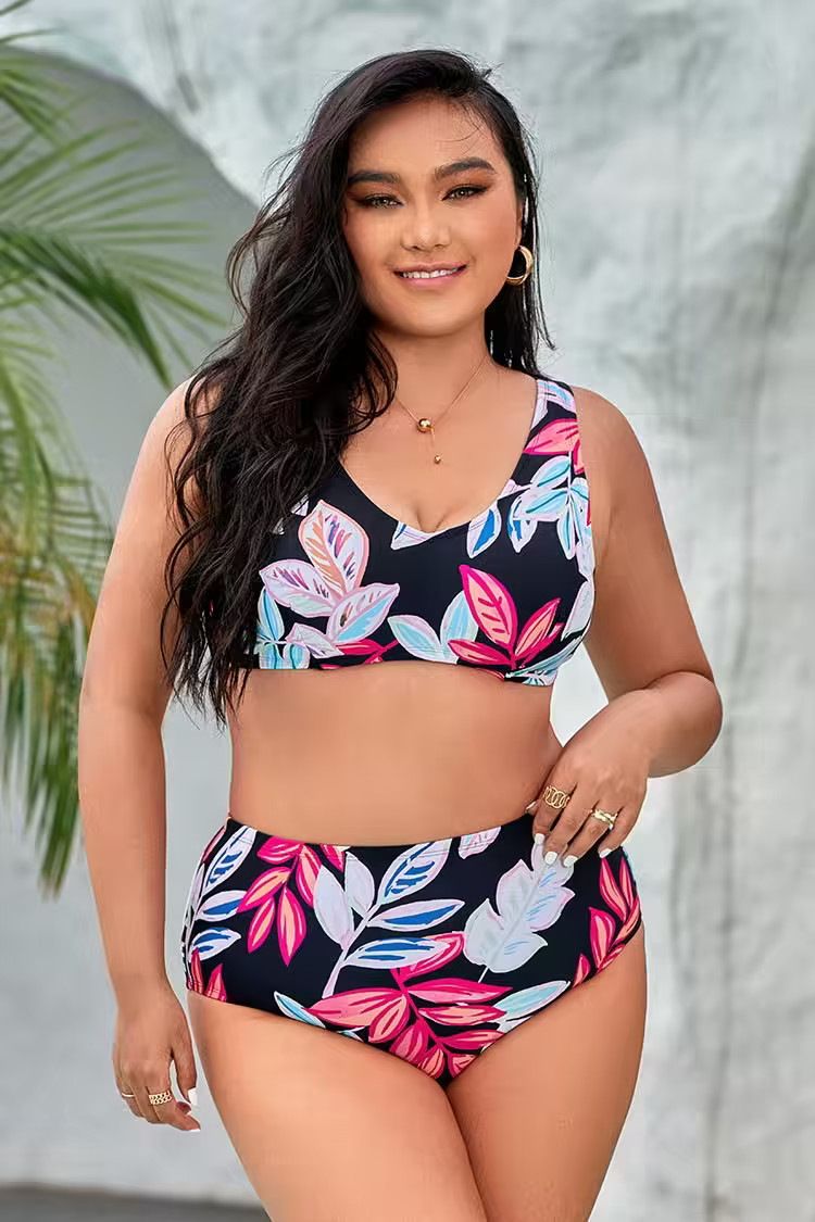 Summer Of Love Scoop Cut Out Tummy Control Plus Size Bikini Set | Cupshe US