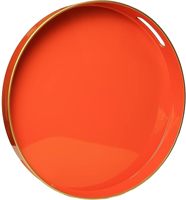 Spsyrine Round Orange Decorative Tray, 13" Plastic Serving Table Tray with Handles for Breakfast,... | Amazon (US)