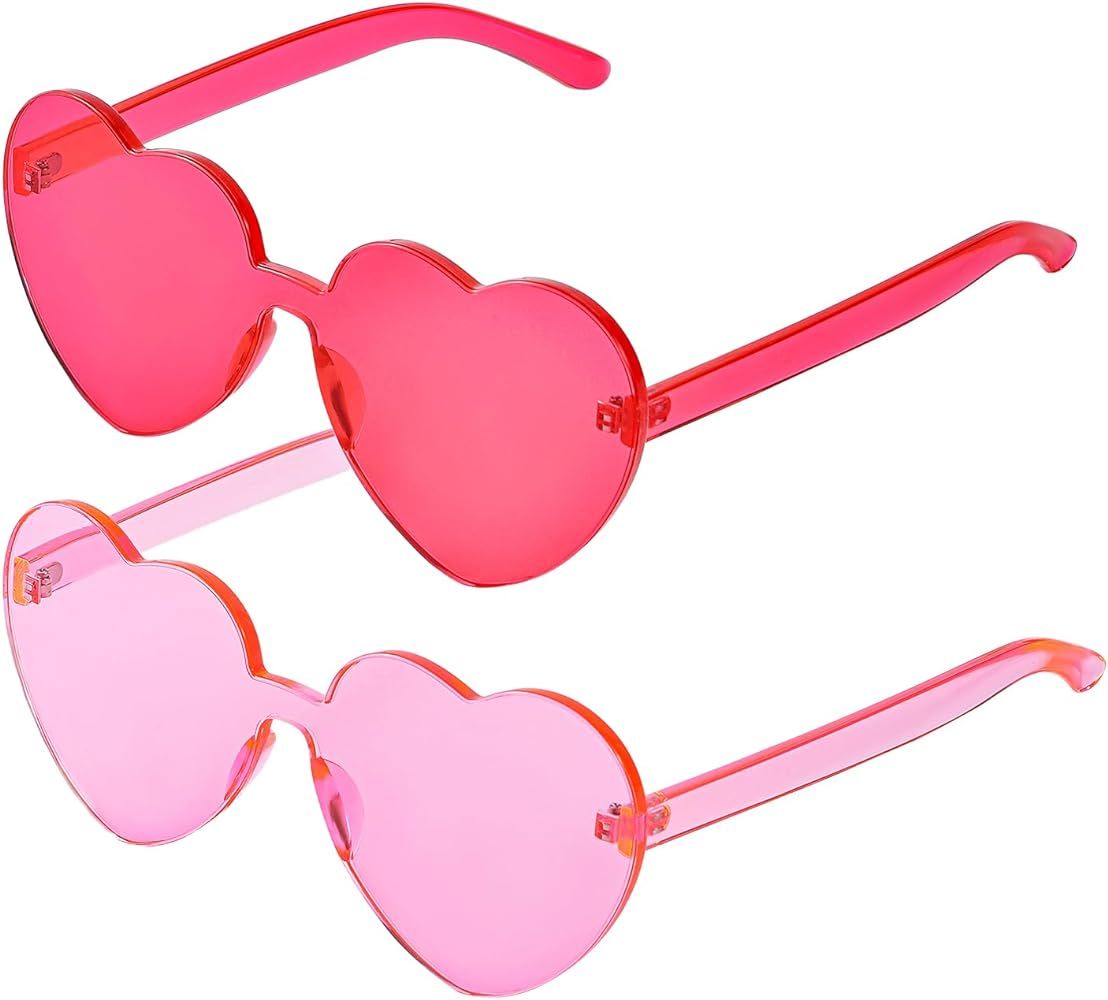 HSSZHY 2 Pack Premium Heart Shaped Sunglasses Valentine's Day Glasses Rimless Fun Heart Sunglasse... | Amazon (US)