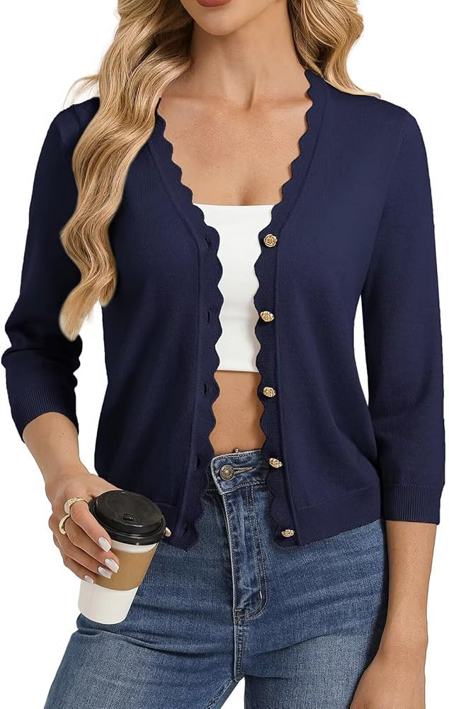 GRACE KARIN Women's 3/4 Sleeve V Neck Button Down Lightweight Cardigan Sweater Open Front Dressy ... | Amazon (US)