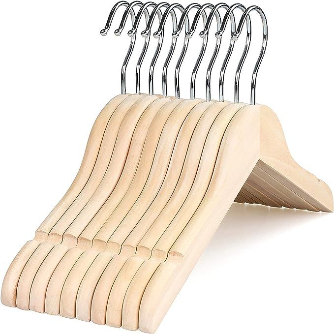TOPIA HANGER Unfinished/Natural Kids Children Baby Wood Wooden Clothes Dress Shirt Hangers with N... | Amazon (US)
