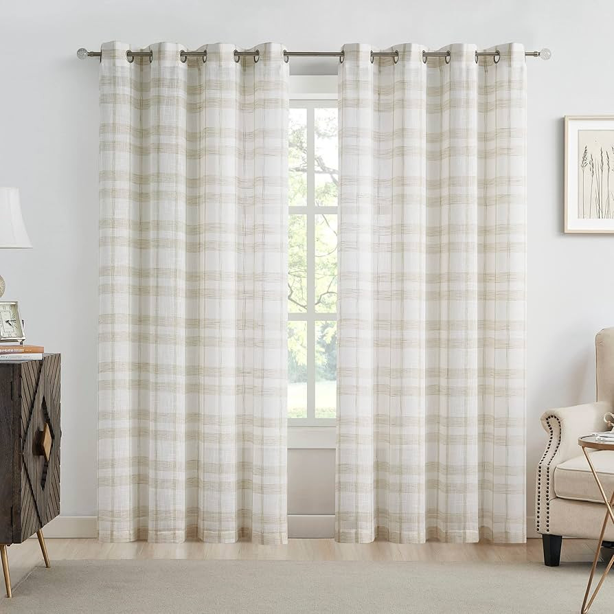 SXZJTEX Tan and White Buffalo Check Curtains Plaid Window Drapes 95 Inch Long Farmhouse Gingham L... | Amazon (US)