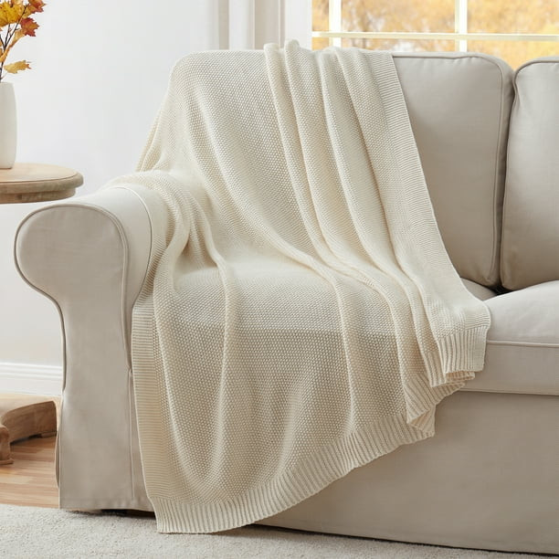 My Texas House Hazel Chunky Knit Solid Cotton Throw, 50 x 60, Ivory - Walmart.com | Walmart (US)