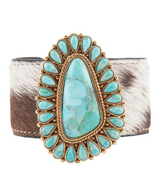 Genuine Turquoise Golden Bronze Cow Hide Cuff Bracelet | Macy's