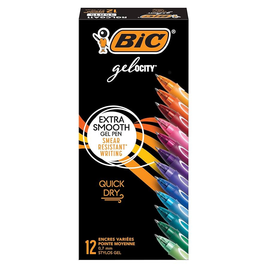 BIC Gelocity Quick Dry Assorted Colors Gel Pens, Medium Point (0.7mm), 12-Count Pack, Retractable... | Amazon (US)