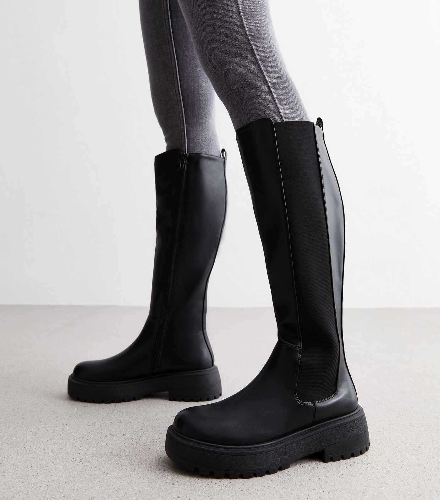 Black Leather-Look Chunky Knee High Boots
						
						Add to Saved Items
						Remove from Saved... | New Look (UK)