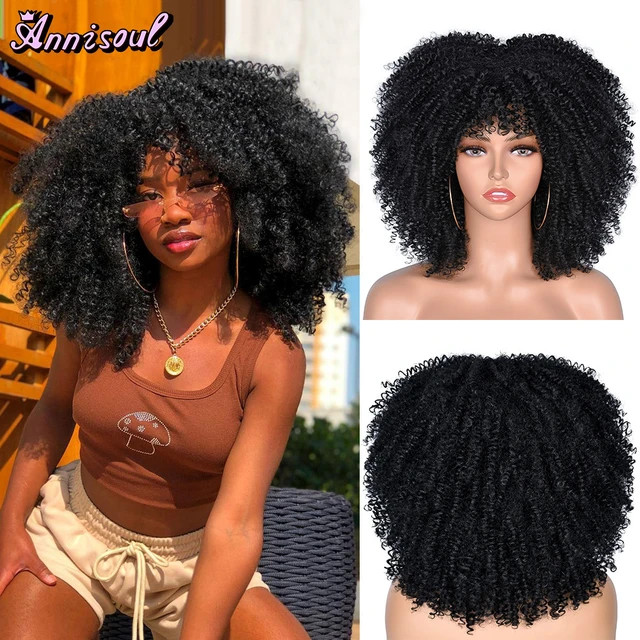 Perruque Synthétique Courte Afro Crépue Bouclée avec Frange pour Femmes Noires, Perruques Cosp... | Aliexpress EU