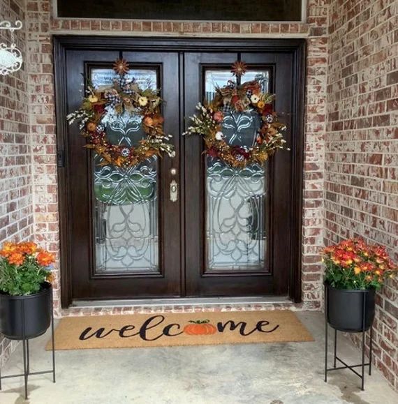 Welcome Pumpkin Doormat Flocked Coir Outdoor Welcome Mat Rug - Etsy | Etsy (US)