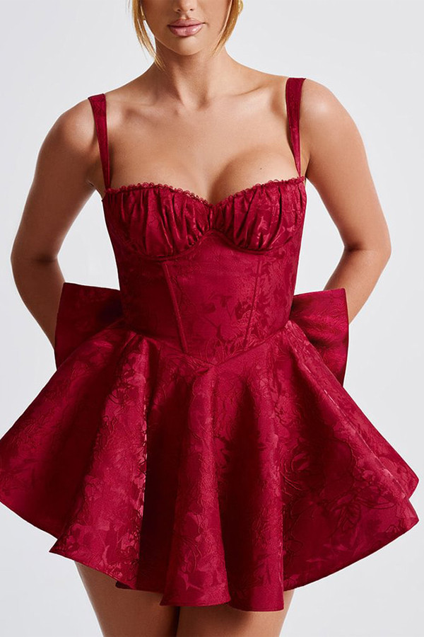 Jacquard Back Bow Embellished A-line Mini Dress | sthcute