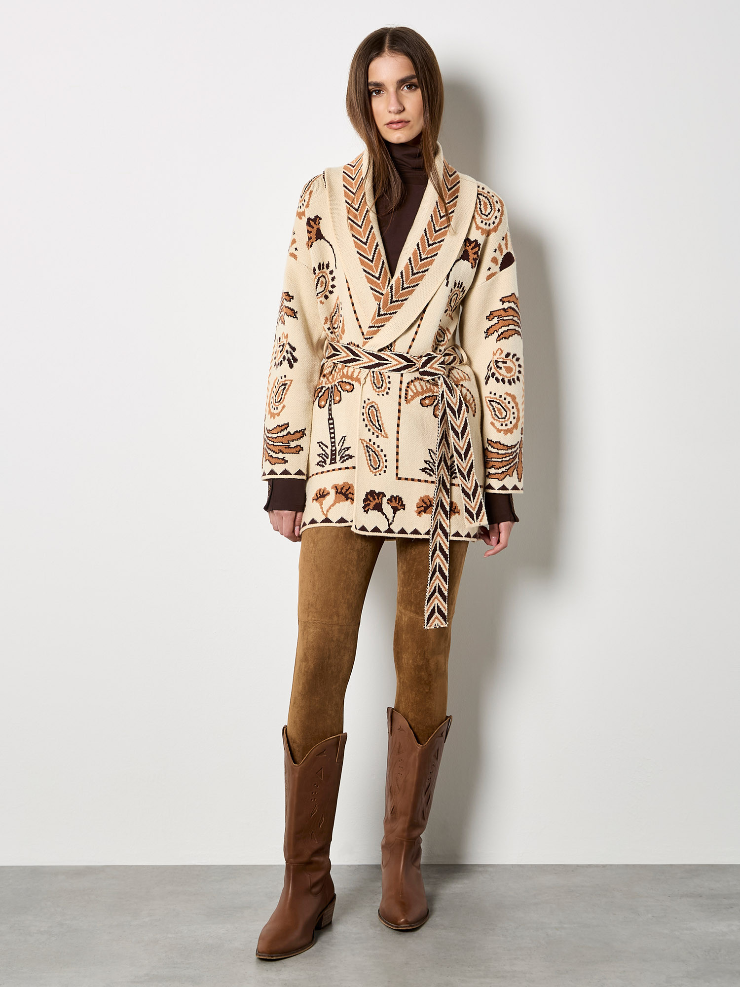Chevron Palm Belted Cardigan | Apricot Clothing | Apricot (UK)