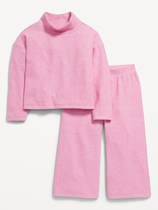 Cozy Rib-Knit Mock-Neck Top &amp; Wide-Leg Pants Set for Toddler Girls | Old Navy (US)