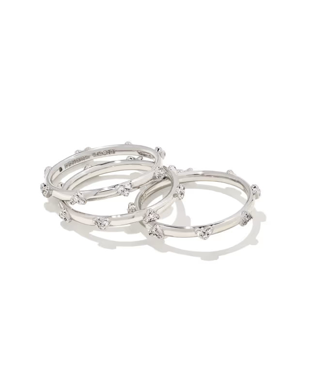 Haven Silver Crystal Heart Rings Set of 3 in White Crystal | Kendra Scott | Kendra Scott