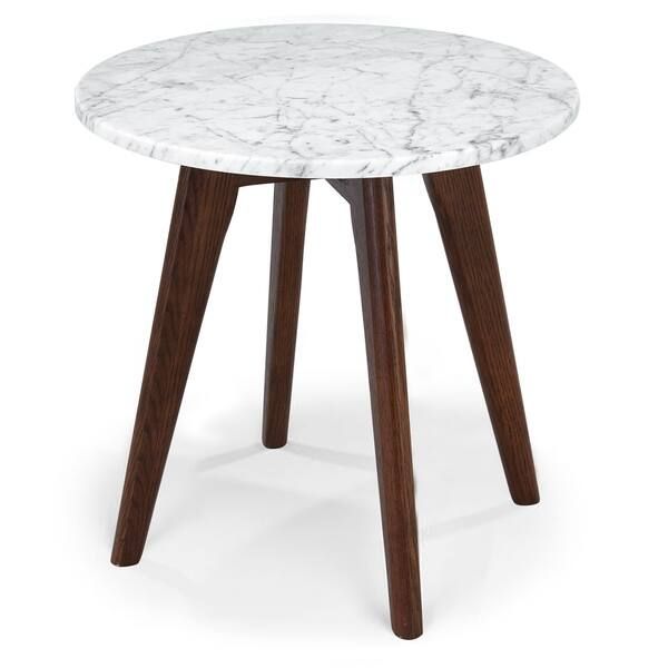 Carson Carrington Lackalanga Marble Round Side Table - Walnut | Bed Bath & Beyond