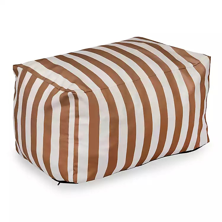 New! Taupe Striped Comfy Foam Outdoor Ottoman | Kirklands