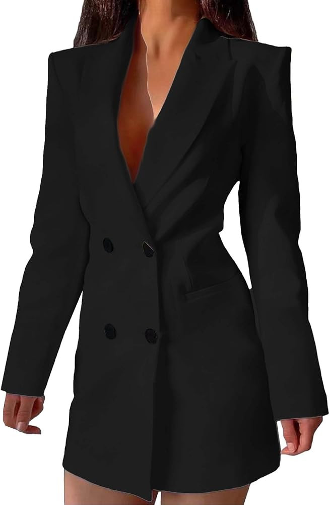 xxxiticat Women's Double Breasted Blazer Jacket Long Sleeve Cut Out Open Back Backless Formal Not... | Amazon (US)