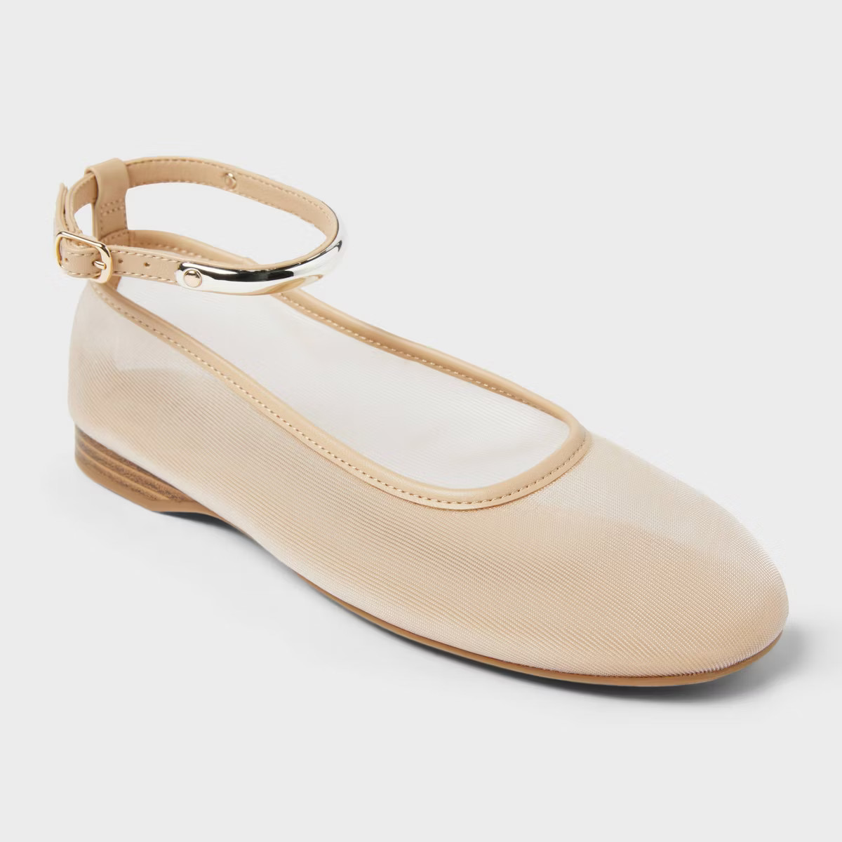 Women's Shailene Mesh Ankle Strap Ballet Flats with Memory Foam Insole - A New Day™ Beige | Target
