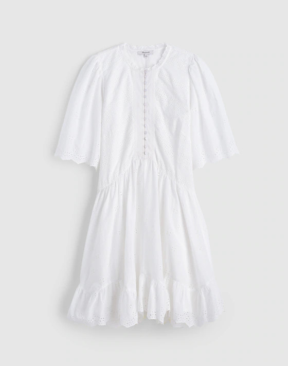 Eyelet Flutter Sleeve Mini Dress in Cotton | Madewell