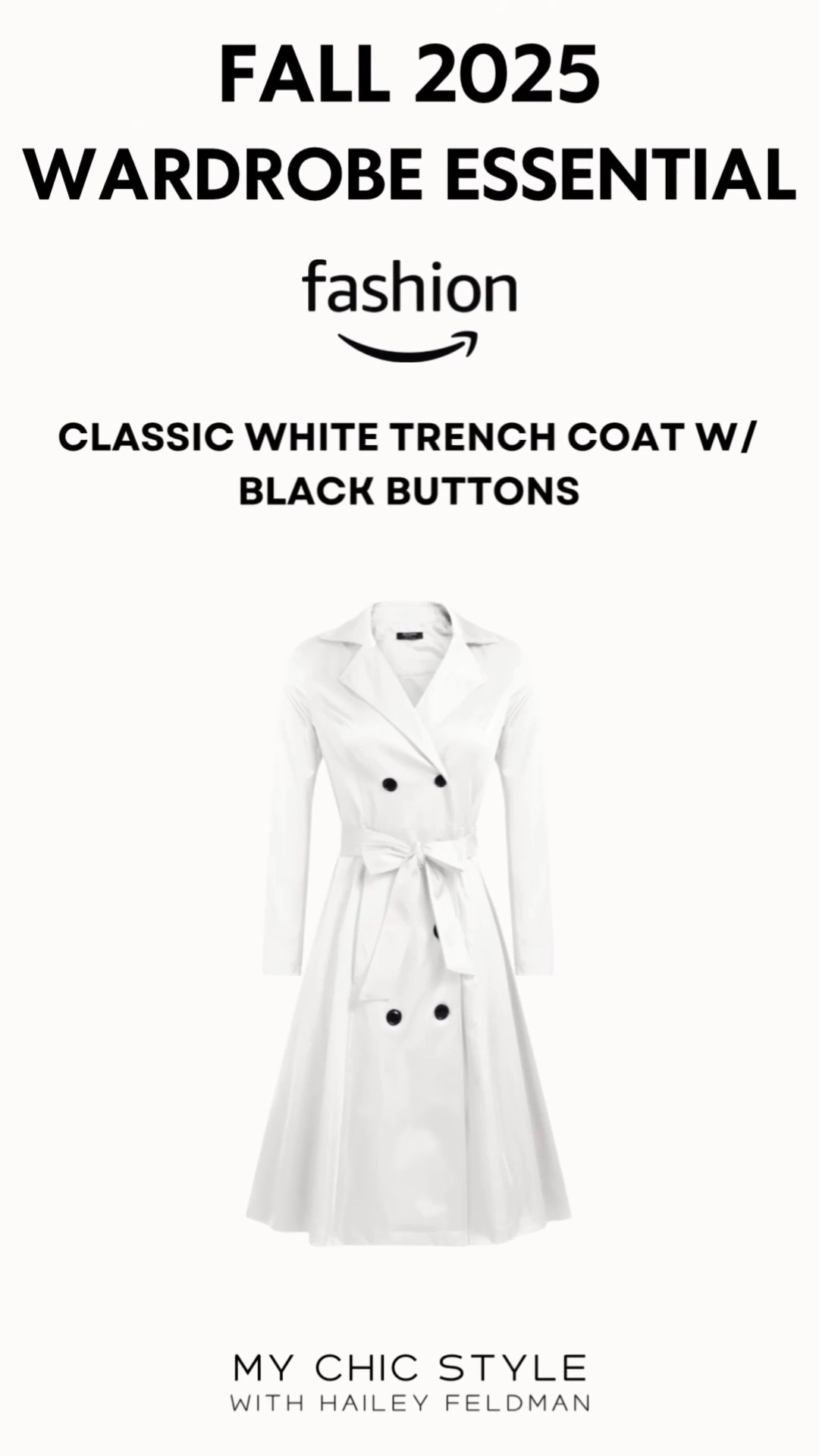 Classic white trench coat with black buttons is a perfect transitional seasonal piece. Wear it this fall 2025 and again in summer and spring 2026. Petite, friendly, classic chic style 
--never goes out of style.

#LTKFindsUnder100 #LTKStyleTip #LTKPetite