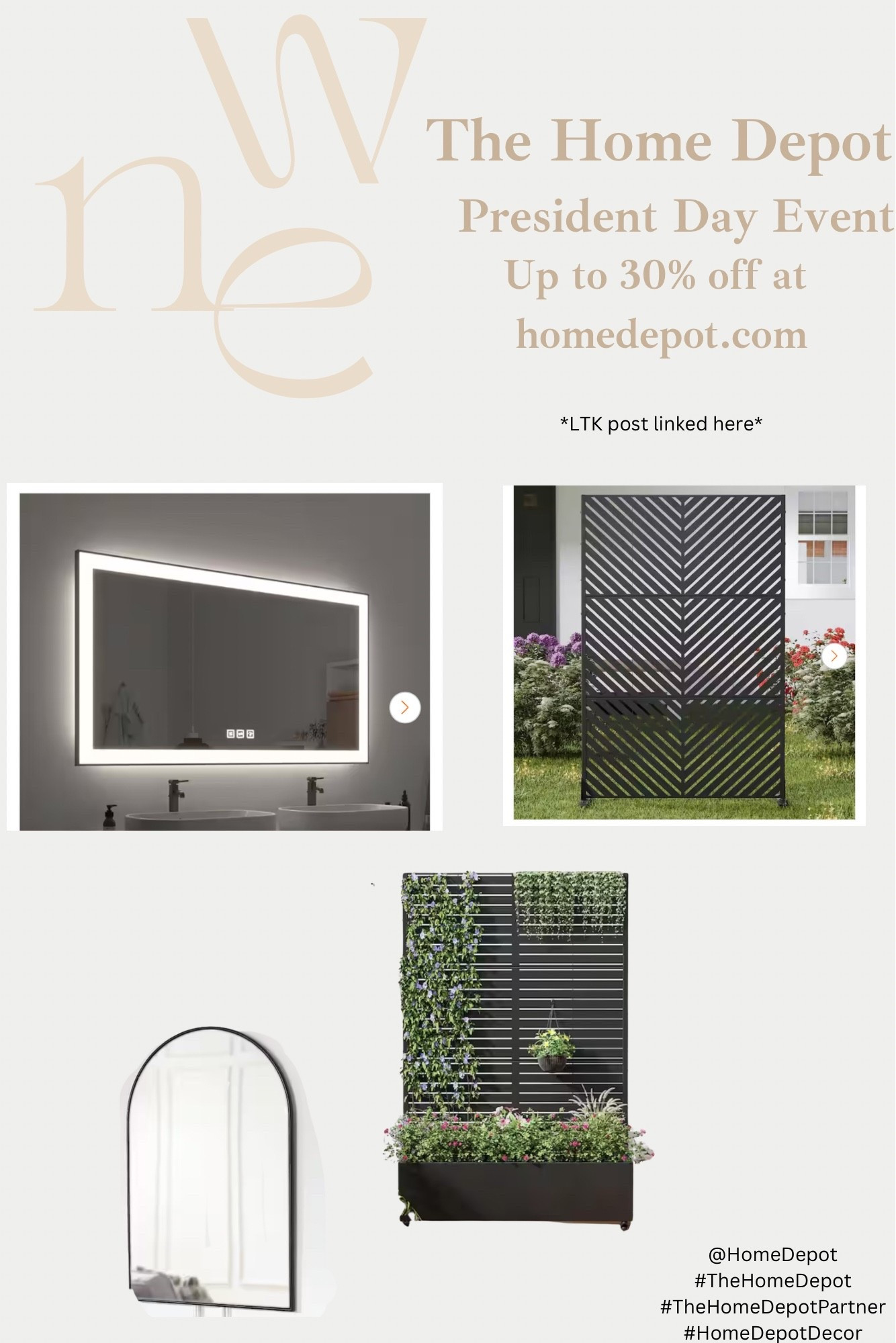 These are other finds I spotted and loved during The Home Depot President’s Day Event — from stylish bathroom mirrors to outdoor privacy screens and more that instantly elevate your space.

With up to 30% off  at homedepot.com on select furniture, décor, and home essentials now through March 4th, it’s the perfect time to snag pieces you’ve been eyeing 👀 

@homedepot #TheHomeDepot #TheHomeDepotPartner #HomeDepotDecor

#LTKSaleAlert #LTKHome