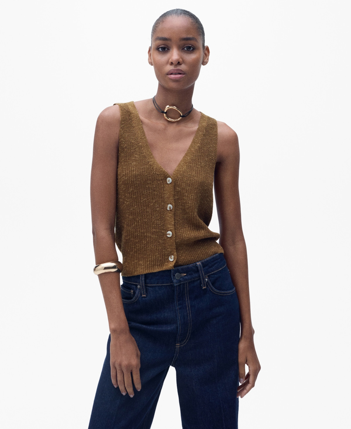 Mango Women's Buttoned Chunky Knit Sweater Vest - Brown | Macy's