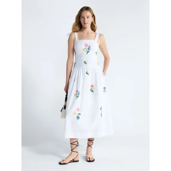 Free Assembly Women's and Women's Plus Embroidered Cotton Sleeveless Maxi Dress, Sizes XS-4X - Wa... | Walmart (US)