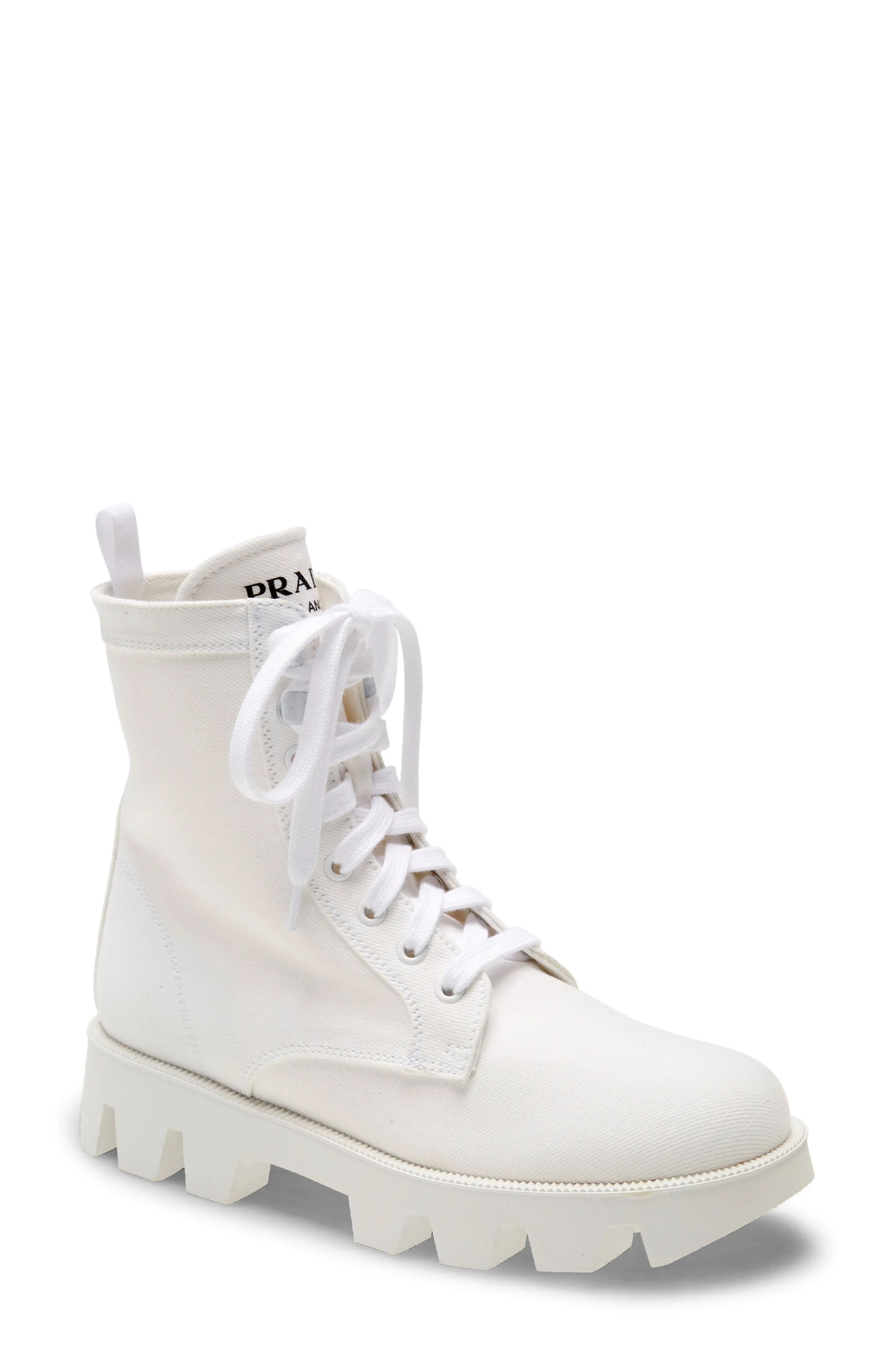 Women's Prada Rocksand Combat Boot, Size 6.5US - White | Nordstrom