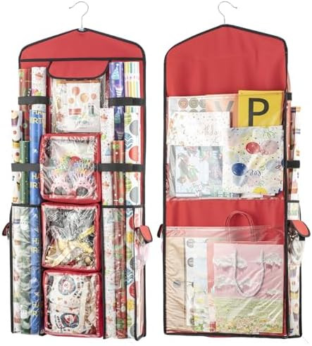 Christmas Wrapping Paper Organizer Storage, Hanging Gift Bag Storage Organizer, Double-Sided Wrap... | Amazon (US)