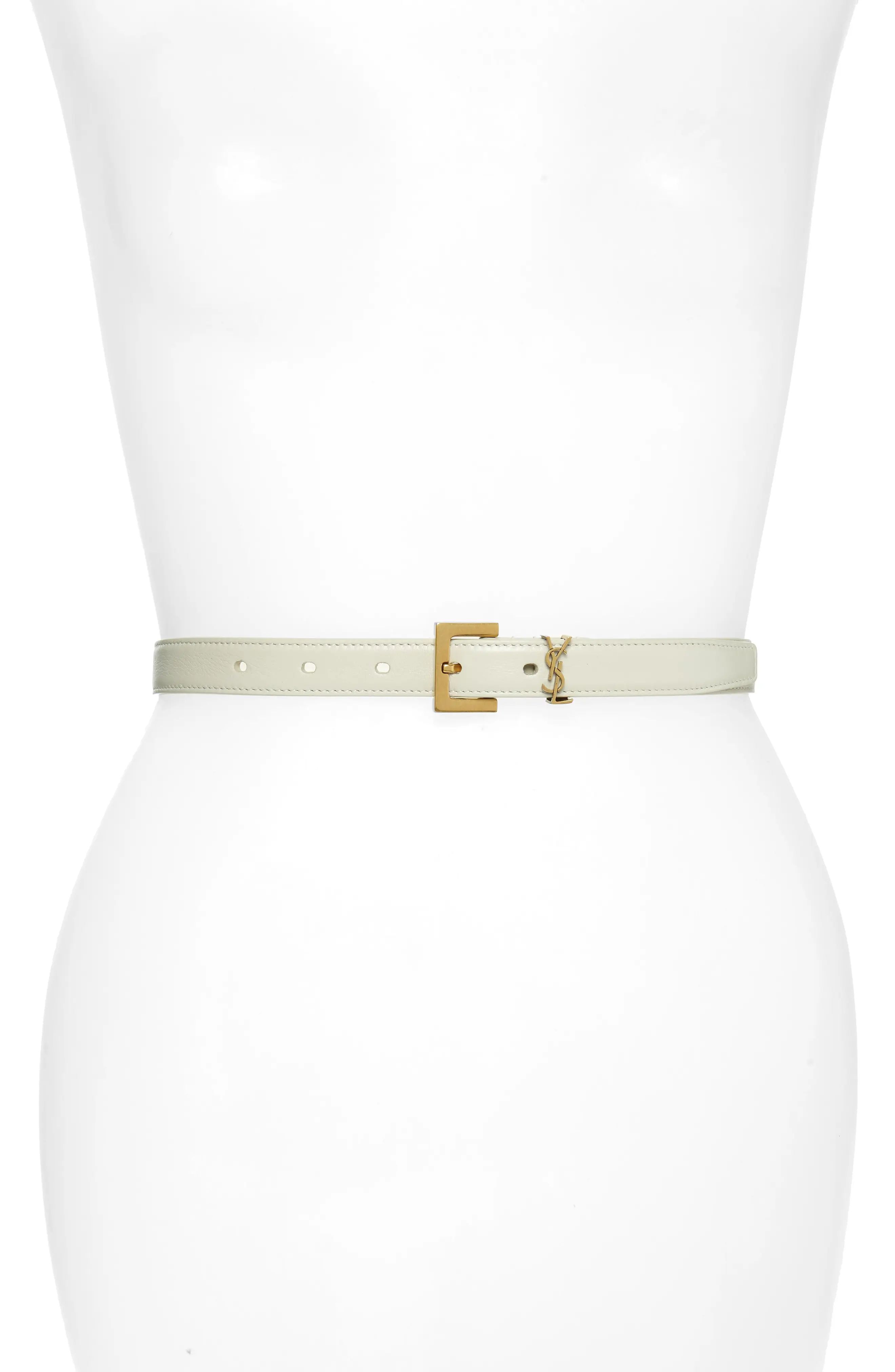 Women's Saint Laurent Ysl Cintura Leather Belt, Size 95 - Crema Soft | Nordstrom